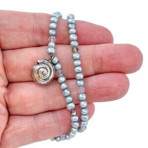 Estate Sterling Silver 925 Blue Pearl Spiral Pendant Necklace 19"